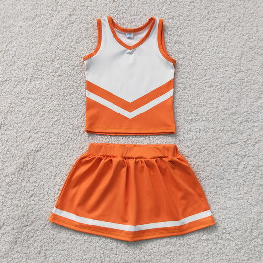 Baby Girls Orange White Stripe Vest Skirt Shorts Team Yoga Active Clothes Sets