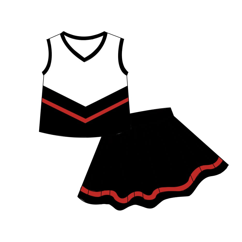 Baby Girls Black Red Stripe Vest Top Skirt Shorts Team Yoga Active Clothes Sets Preorder
