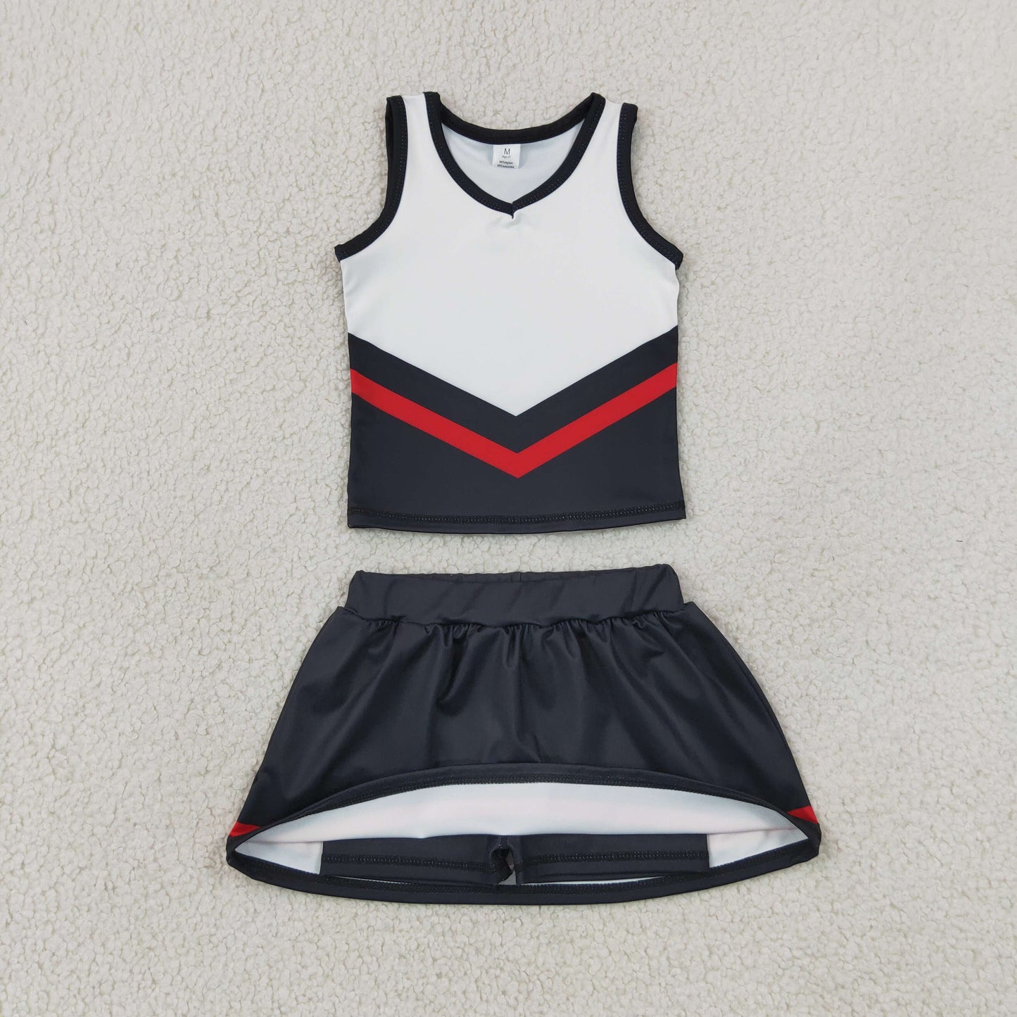 Baby Girls Black Red Stripe Vest Skirt Shorts Team Yoga Active Clothes Sets
