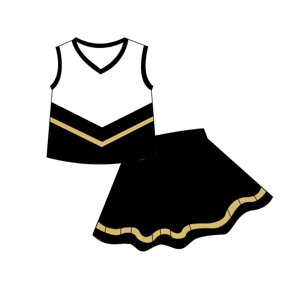 Baby Girls Black Gold Stripe Vest Top Skirt Shorts Team Yoga Active Clothes Sets Preorder