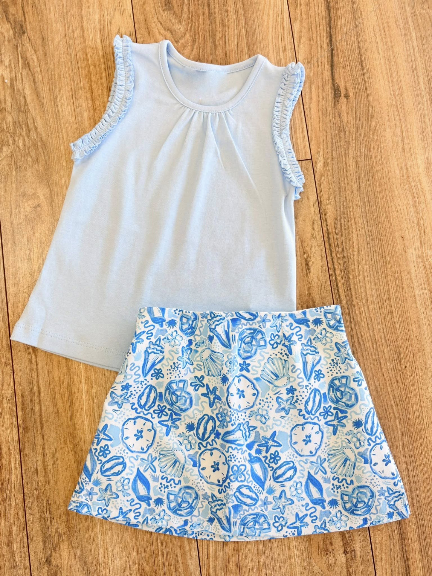 Baby Girls White Cotton Shirt Tunic Sea World Yoga Active Skirt Short Clothes Set Preorder