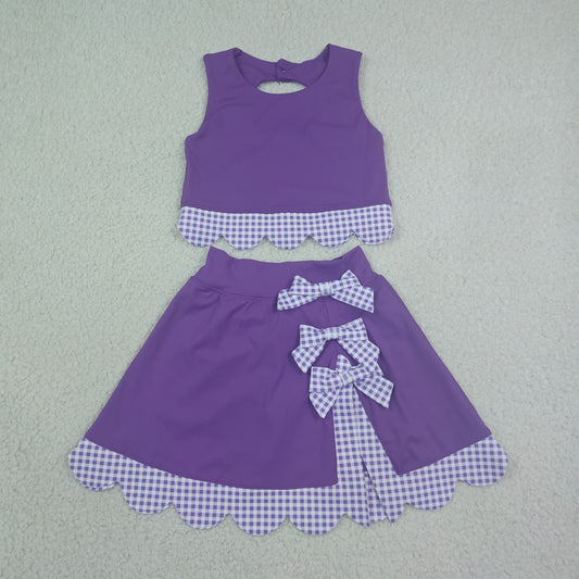 Baby Girls Purple Sleeveless Vest Bows Skirt Short Yoga Active Bows Scallop Clothes Sets