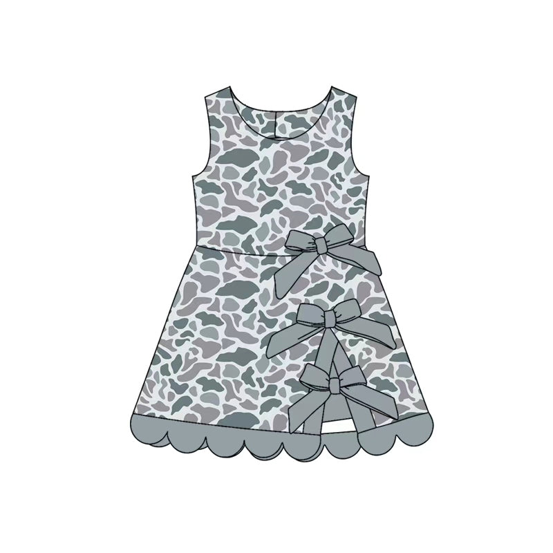 Baby Girls Southern Light Grey Camo Yoga Active Short Scallop Knee Length Dress Preorder