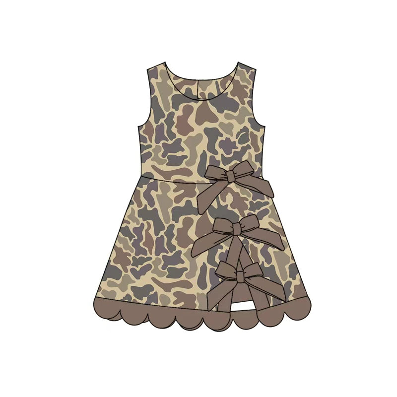 Baby Girls Southern Brown Grey Camo Yoga Active Short Scallop Knee Length Dress Preorder