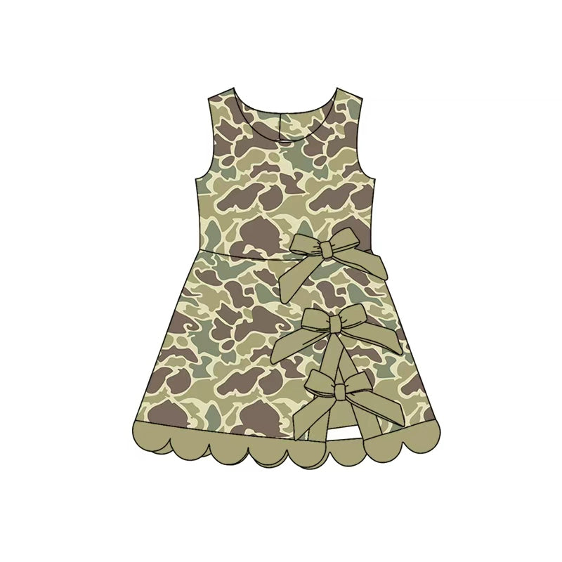 Baby Girls Southern Khaki Camo Yoga Active Short Scallop Knee Length Dress Preorder
