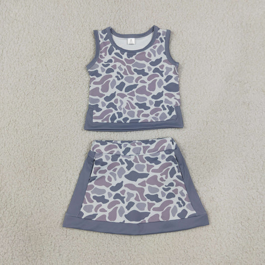 Baby Girls Southern Light Grey Camo Vest Top Skirt Short Yoga Active Clothes Sets