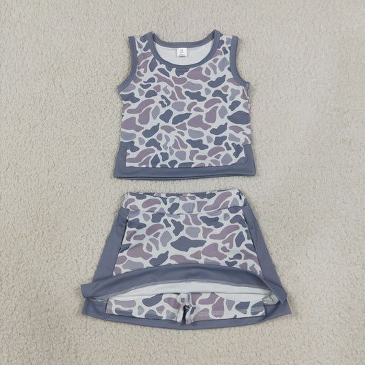 Baby Girls Southern Light Grey Camo Vest Top Skirt Short Yoga Active Clothes Sets