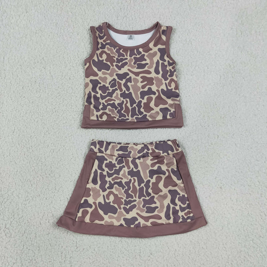 Baby Girls Southern Brown Camo Vest Skirt Short Yoga Active Clothes Set