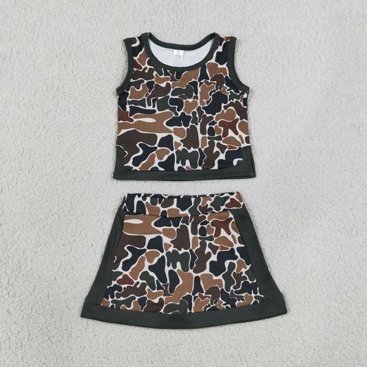 Baby Girls Southern Dark Brown Camo Vest Top Skirt Short Yoga Active Clothes Sets