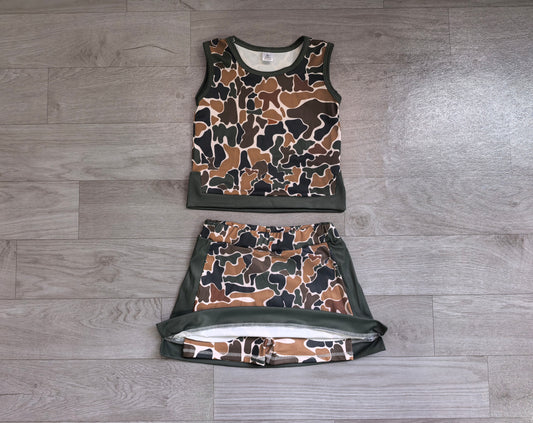 Baby Girls Southern Dark Brown Camo Vest Top Skirt Short Yoga Active Clothes Set Preorder