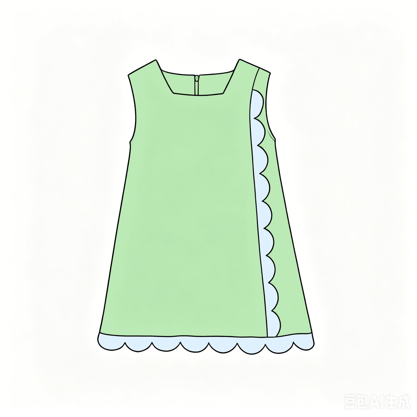 Preorder moq 5 Baby Girls Light Green Sleeveless Yoga Active Scallop Knee Length Dress