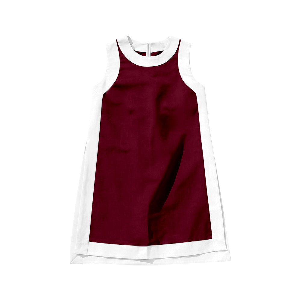 Preorder moq 5 Baby Girls Sleeveless White Maroon Yoga Active Knee Length Dresses