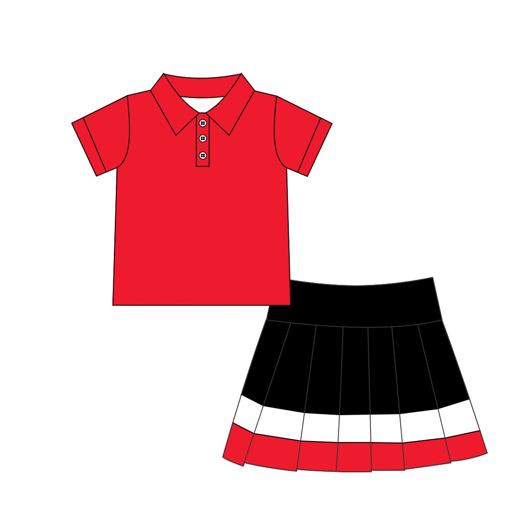 Preorder moq 5 Baby Girls Red Polo Shirt Pleated Skirt Short Yoga Active Clothes Sets