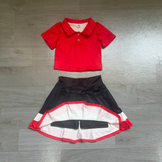 Baby Girls Red Polo Shirt Pleated Skirt Short Yoga Active Clothes Sets Preorder