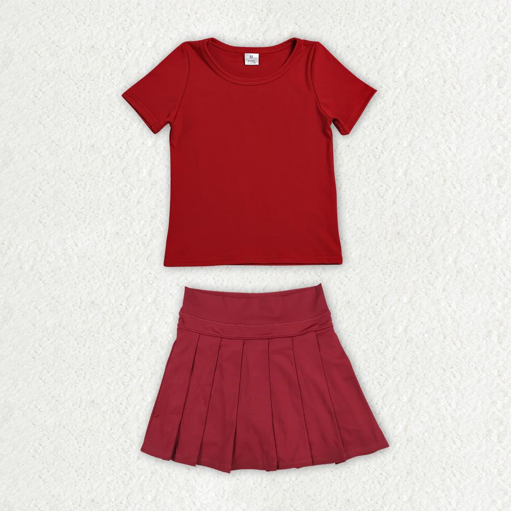 Baby Girls Red Short Sleeve Shirt Top Pleated Skirt Short Yoga Active Clothes Sets