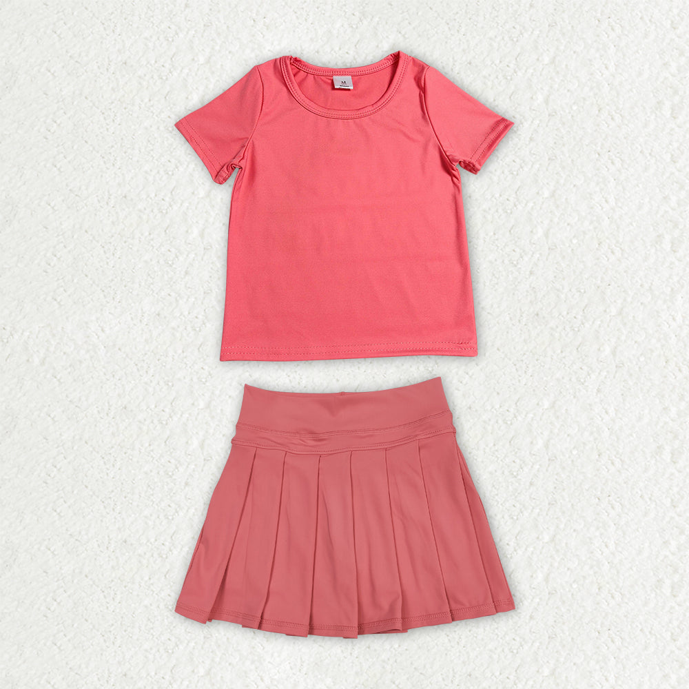 Baby Girls Peach Short Sleeve Shirt Top Pleated Skirt Short Yoga Active Clothes Sets