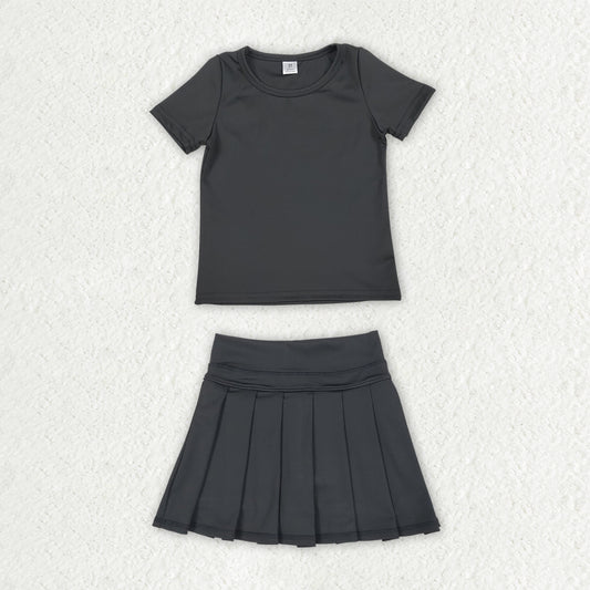 Baby Girls Black Short Sleeve Shirt Top Pleated Skirt Short Yoga Active Clothes Sets