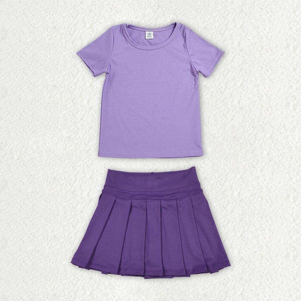 Baby Girls Purple Short Sleeve Shirt Top Pleated Skirt Short Yoga Active Clothes Sets