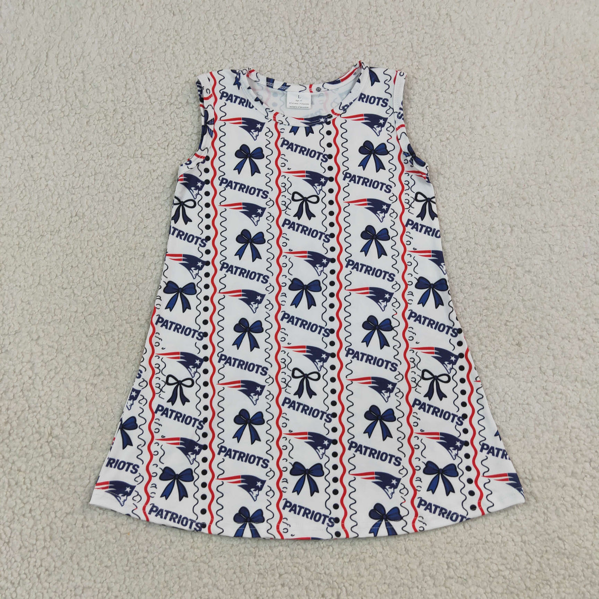 Baby Girls Sleeveless Bows Patriots Stripe Team Knee Length Dress