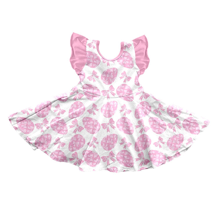 Preorder moq 5 Baby Girls Flutter Sleeve Pink Bows Eggs Easter Knee Length Dress