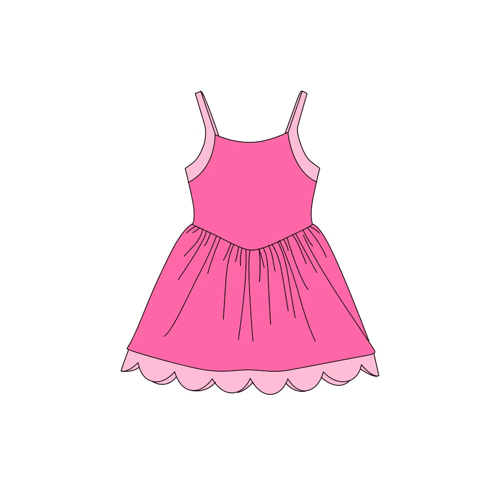 Baby Girls Hot Pink Strap Yoga Active Scallop Knee Length Dress