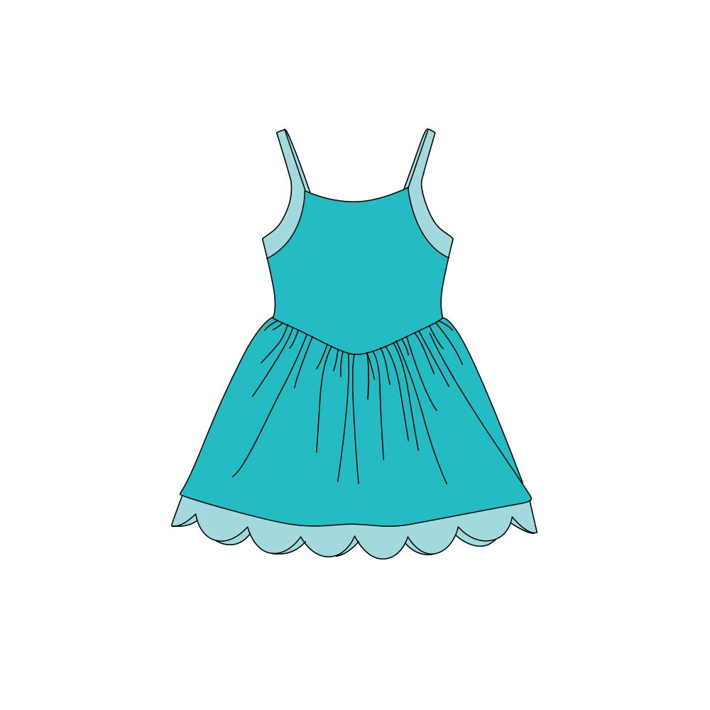 Baby Girls Blue Strap Yoga Active Scallop Knee Length Dress