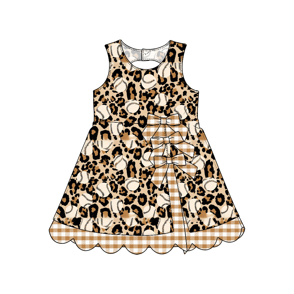 Baby Girls Sleeveless Leopard Baseballs Team Yoga Active Short Scallop Dress Preorder