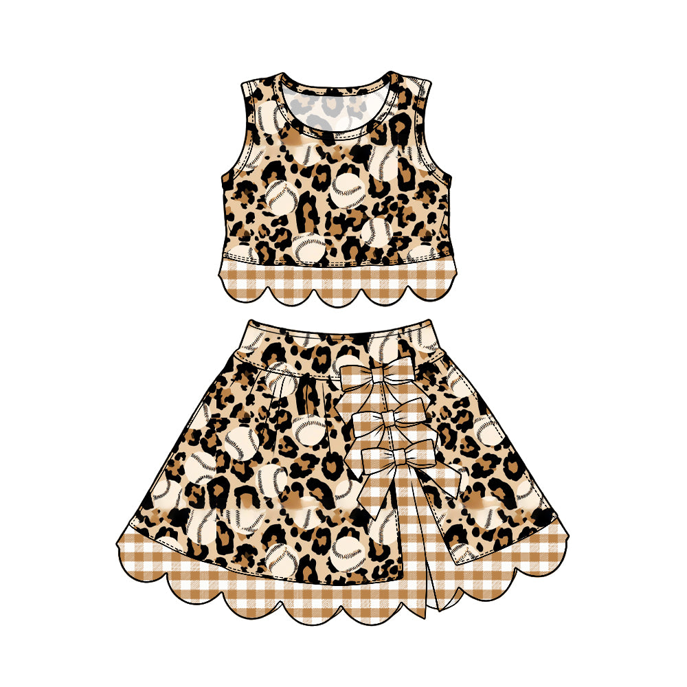 Baby Girls Leopard Baseballs Vest Skirt Short Team Yoga Active Scallop Clothes Set Preorder