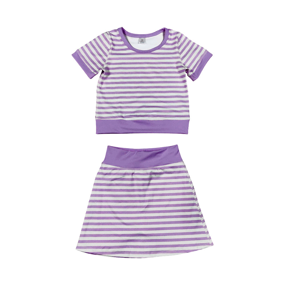 Preorder moq 5 Baby Girls Lavender Stripe Top Skirt Short Yoga Active Clothes Set