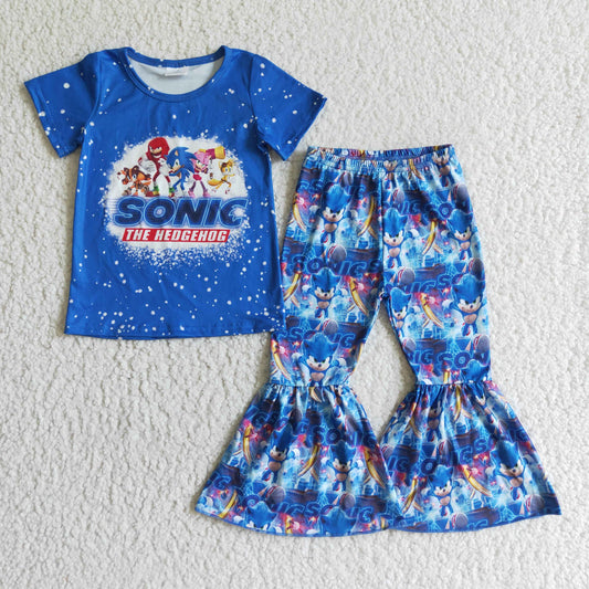 Sibling Boys Baby Girls Blue Cartoon Shirt Pants Outfits Sets