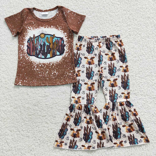 Sibling Baby Girls Western Shirts Bell Bottom Pants Outfits Sets
