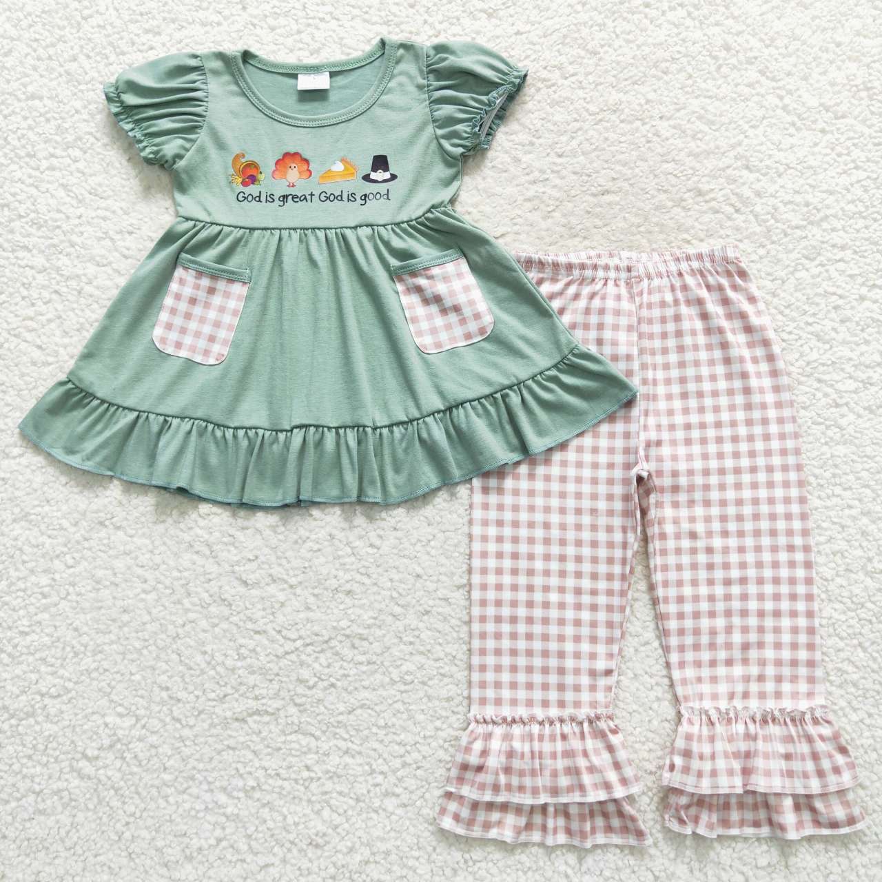 USA Shop Baby Girls Thanksgiving Green Turkey 2Pcs Ruffle Pants Clothes Sets