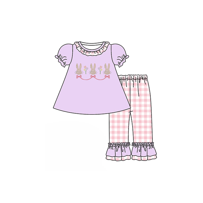 Baby Girls Short Sleeve Easter Rabbit Tunic Ruffle Pants Clothing Sets preorder