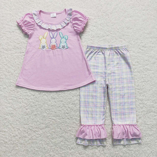 Sibling Baby Girls Easter Three Rabbits Rompers Outfits Suits