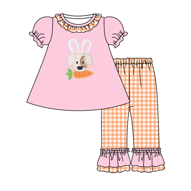 Baby Girls Easter Dog Carrot Tunic Top Ruffle Pants Clothes Sets preorder