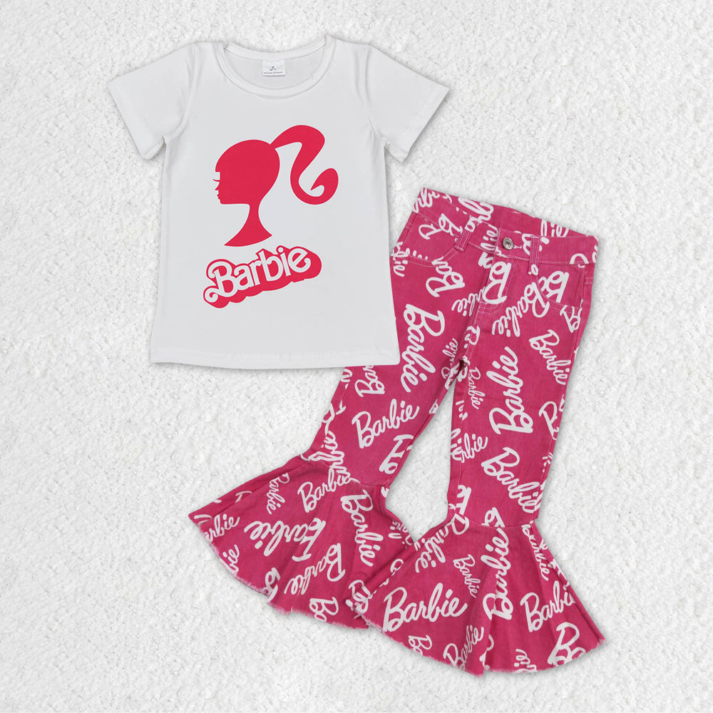 Baby Girls Doll White Shirts Denim Flare Bell Pants Clothes Sets