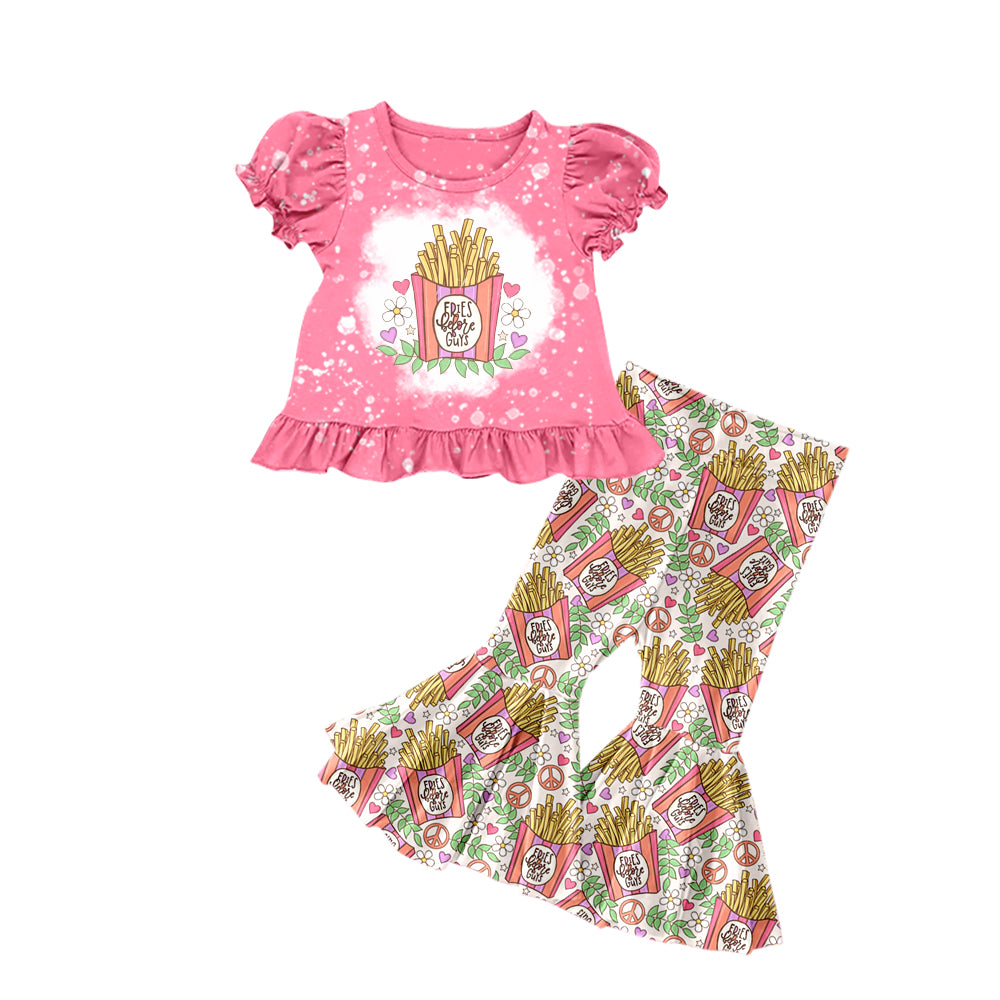 Baby Girls Valentines Chips Short Sleeve Top Peace Flare Pants Clothes Sets preorder