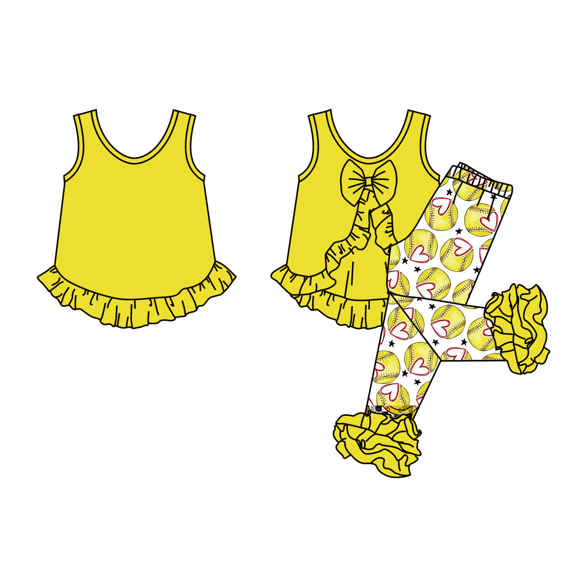 Baby Girls Softball Sleeveless Bow Tunic Legging 2pcs Clothes Sets preorder