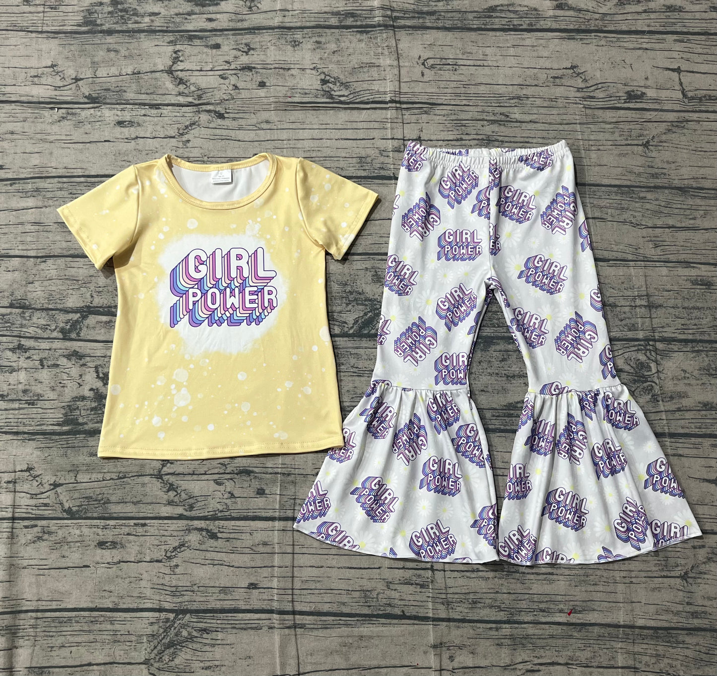Baby Girl Power Short Sleeve Shirt Top Bell Bottom Pants Clothes Sets