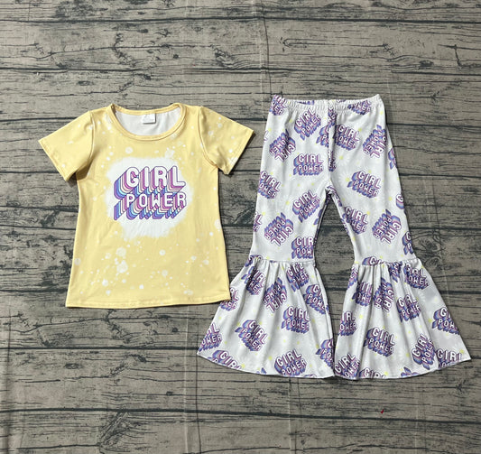 Baby Girl Power Short Sleeve Shirt Top Bell Bottom Pants Clothes Sets