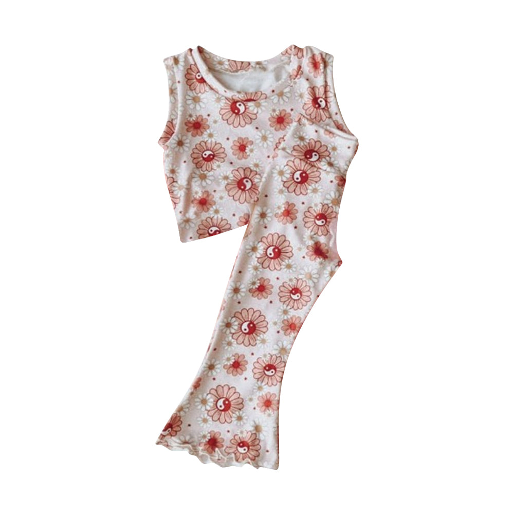 Baby Girls Flowers Sleeveless Shirt Top Flare Pants Clothing Sets preorder