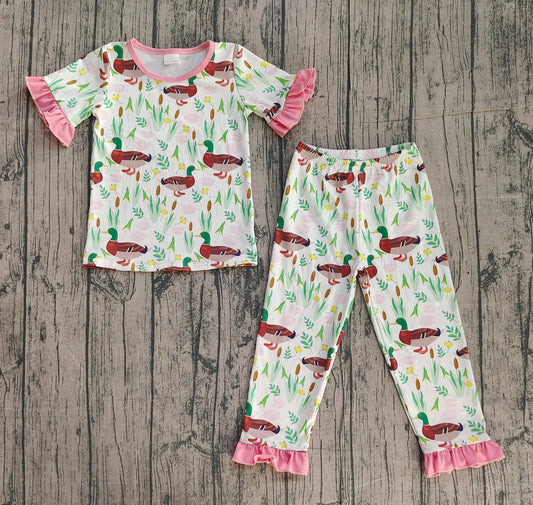 Baby Girls Duck Floral Top Ruffle Pants Hunting Pajamas Sets
