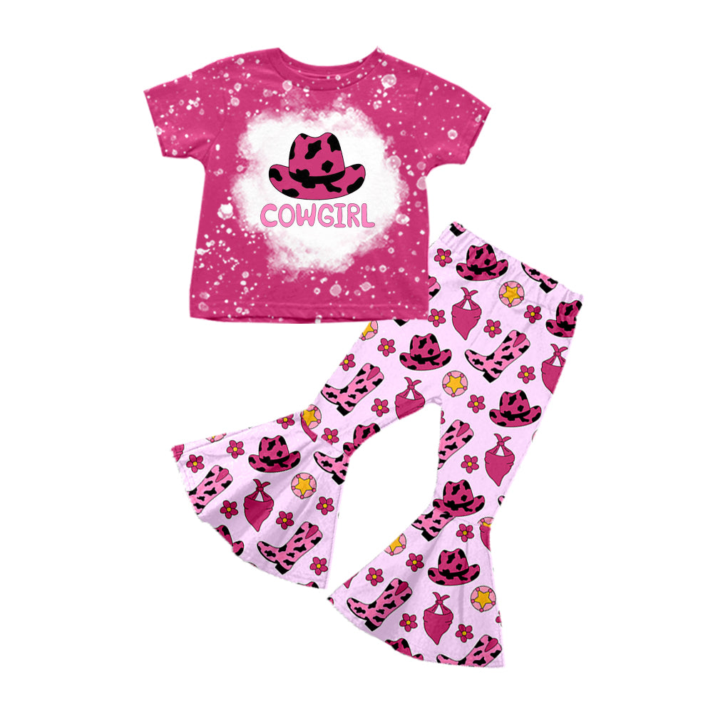 Baby Girls Cowgirl Shirt Top Western Boots Bell Bottom Pants Clothes Sets Preorder