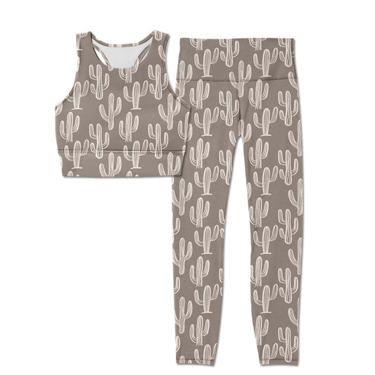 Adult Women Grey Cactus Top Pants Yogo Sports Clothes Sets Preorder