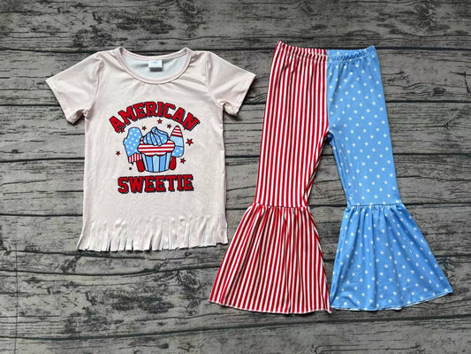 Baby Girls American Sweetie Tassel Tops Bell Pants Clothes Sets