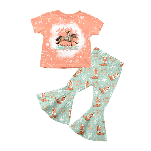 Baby Girls Cowboy Rodeo Shirt Boots Bell Pants Outfits Clothes Sets Preorder