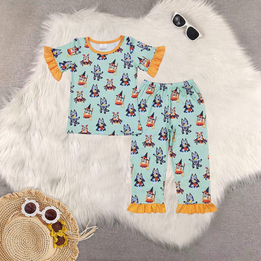 Sibling Baby Kids Short Sleeves Cartoon Dogs Top Pants Halloween Pajamas Clothes sets