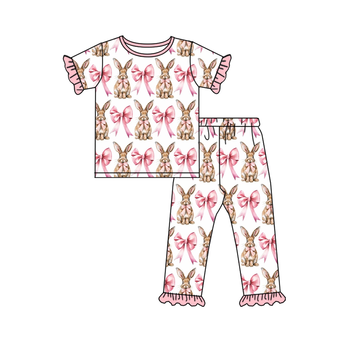 Baby Girls Easter Bunny Shirts Pink Bows Pants Pajamas Clothes Sets Preorder