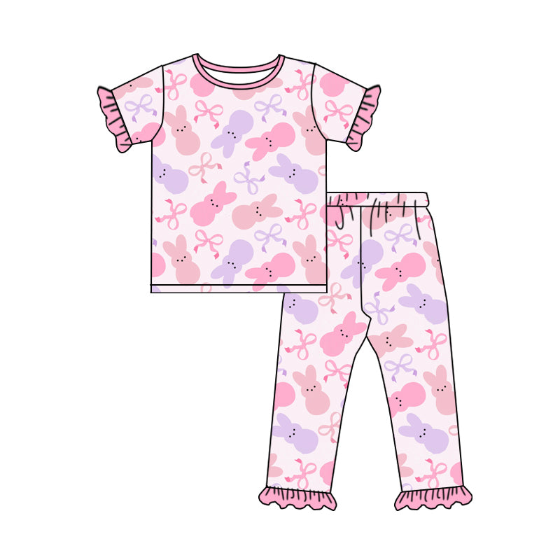 Baby Girls Rabbits Bows Easter Top Pants Pajamas Clothes Sets Preorder