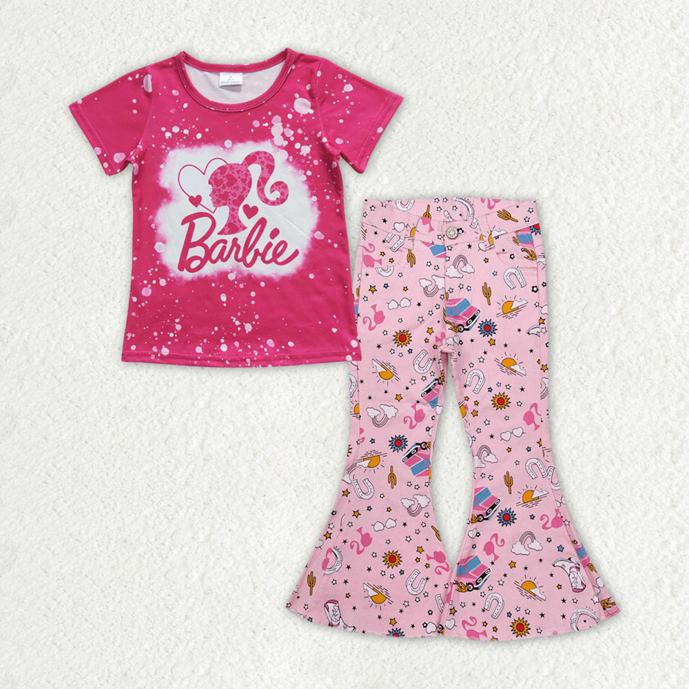 Baby Girls Doll Shirt Pink Denim Jeans Pants Clothes Sets